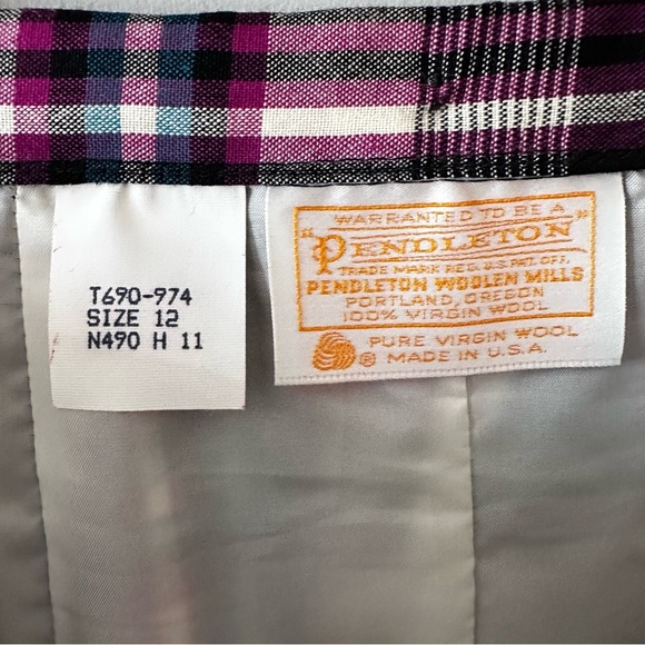 Pendleton Vintage 100% Pure Virgin Wool Plaid Pleated Skirt Sz 12 Purple/Black - Picture 7 of 14